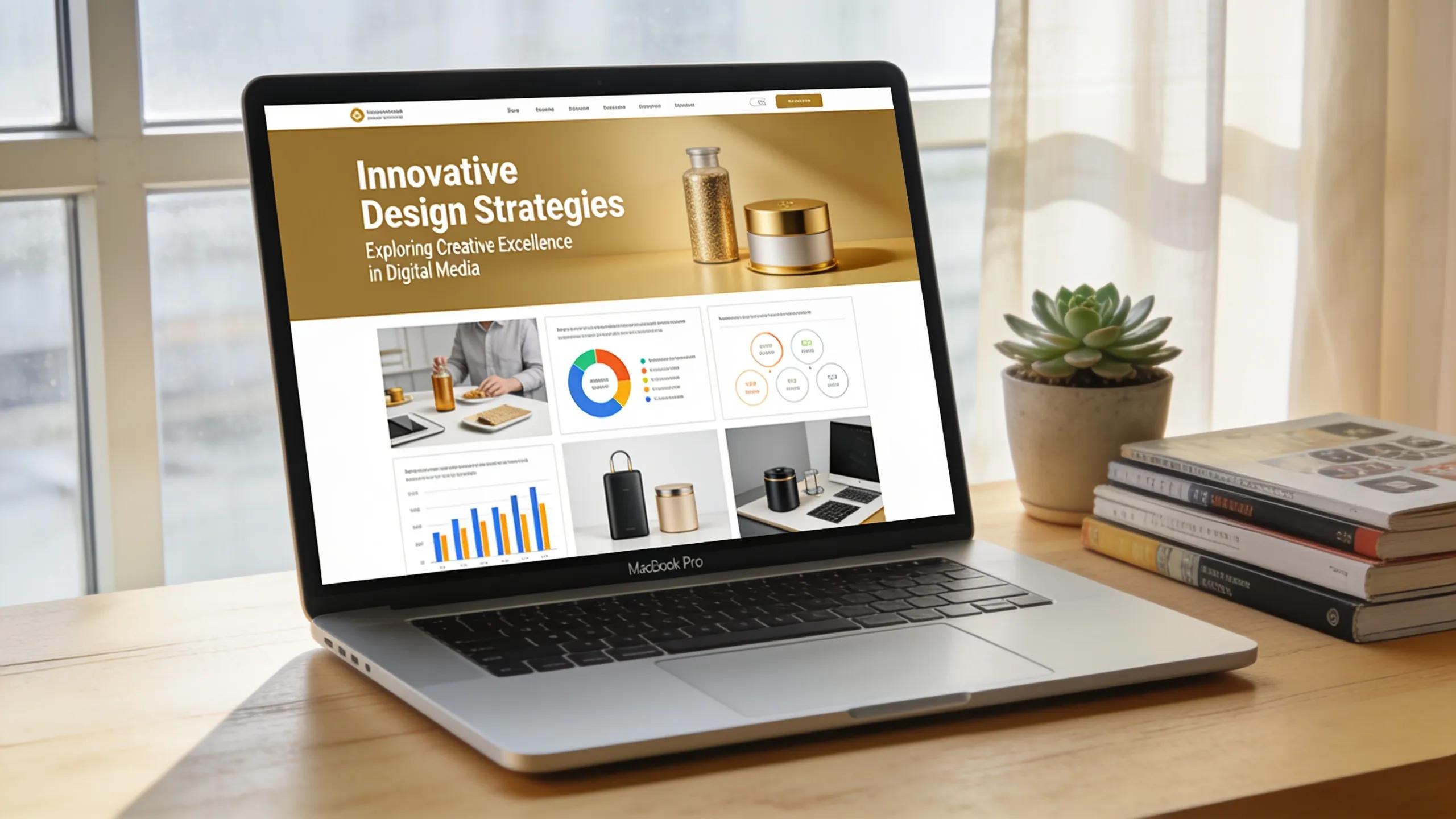 Well-designed digital article on an open laptop depicting trophy content, illustrating its appeal and expertise
