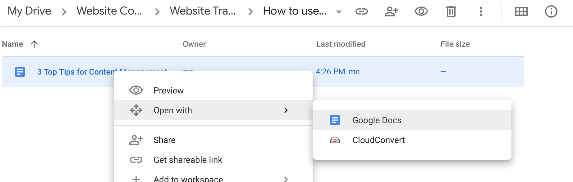 Converting a Word file into a Google Doc.