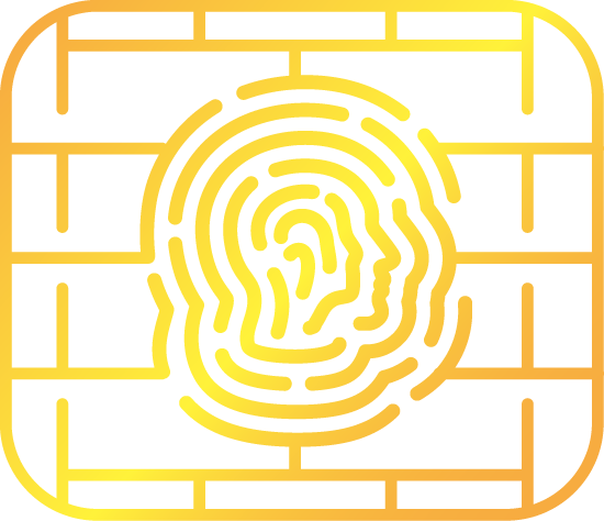 Chip, thumbprint and face-profile symbol