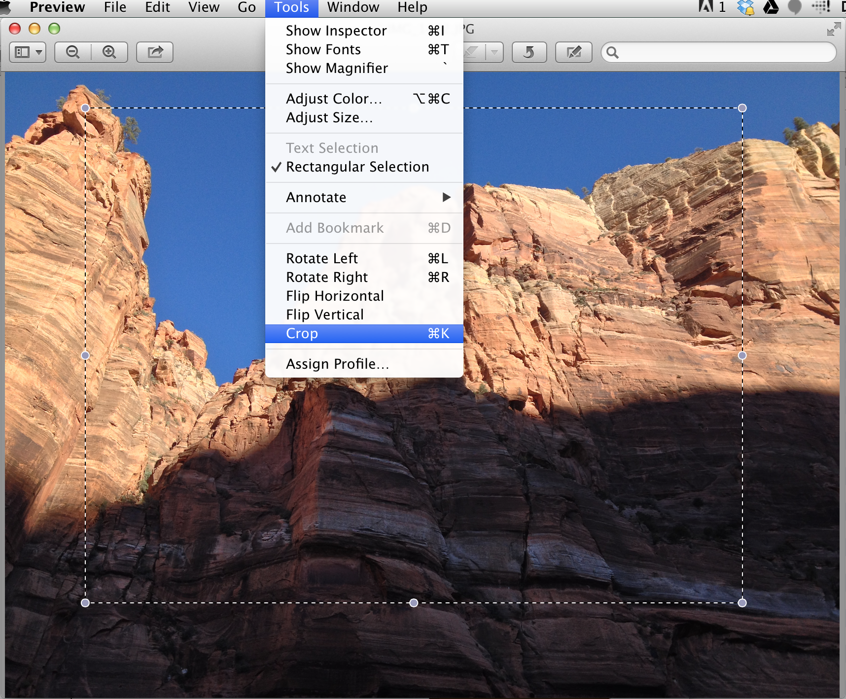 macOS Preview image editing tools for scaling and cropping images.