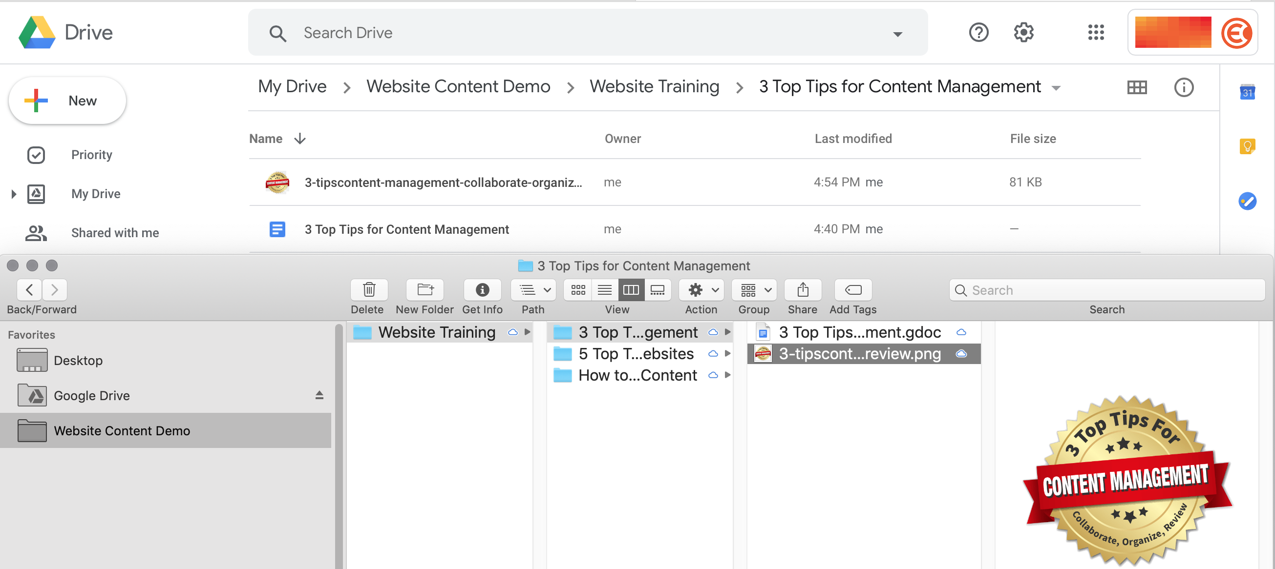 A Google Drive folder holding a page's image and its text document.